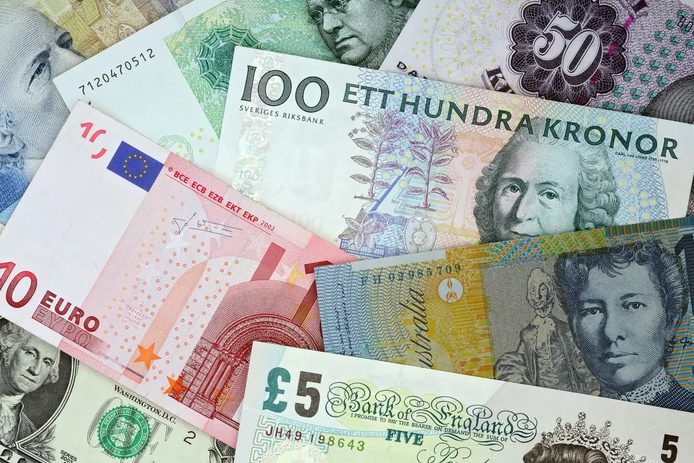 banknoty w różnych walutach
